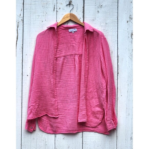 Michael Stars Women's Pink Leo Gauze Button Down Long Sleeve Shirt Sz XS - Picture 10 of 13